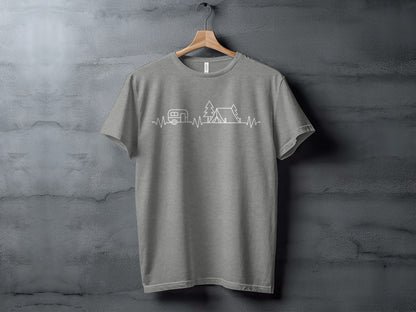 Camping Heartbeat Graphic Summer Outdoor Adventure T-Shirt T-Shirt - Outdoor & Adventure Collection - Mile Marker 16 Gear by Cloud 16 Clothing Co.