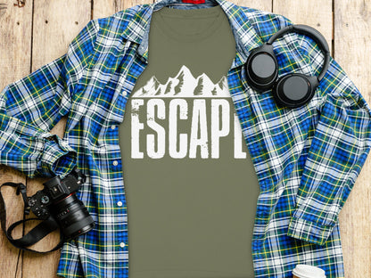 Mountain Escape Graphic T-Shirt with Plaid Shirt Layering