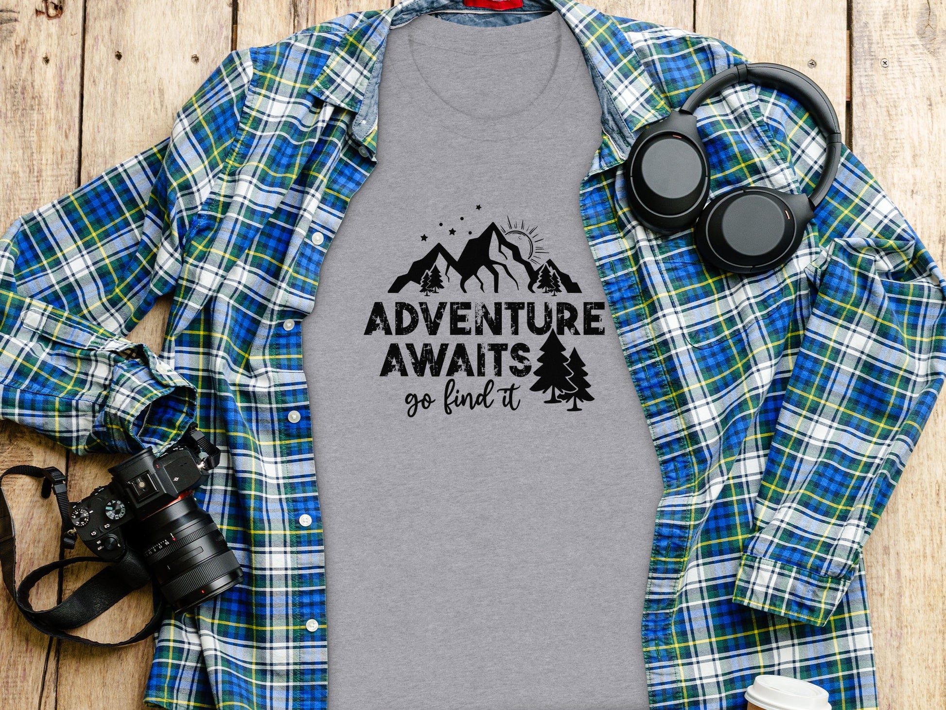 Adventure Awaits Go Find It Mountains Trees and Sun T-Shirt T-Shirt - Outdoor & Adventure Collection - Mile Marker 16 Gear by Cloud 16 Clothing Co.