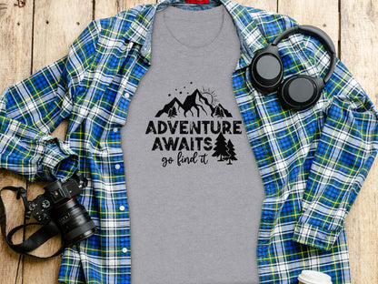 Adventure Awaits Go Find It Mountains Trees and Sun T-Shirt T-Shirt - Outdoor & Adventure Collection - Mile Marker 16 Gear by Cloud 16 Clothing Co.