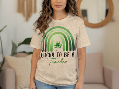 Lucky To Be A Teacher Shamrock Rainbow Shirt
