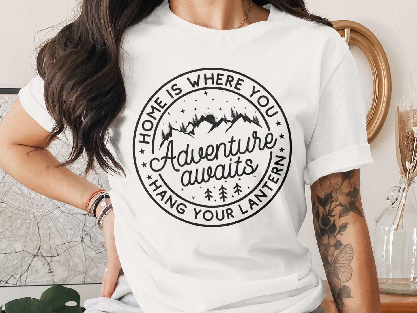 Home Is Where You Hang Your Lantern Adventure Awaits T-Shirt T-Shirt - Outdoor & Adventure Collection - Mile Marker 16 Gear by Cloud 16 Clothing Co.