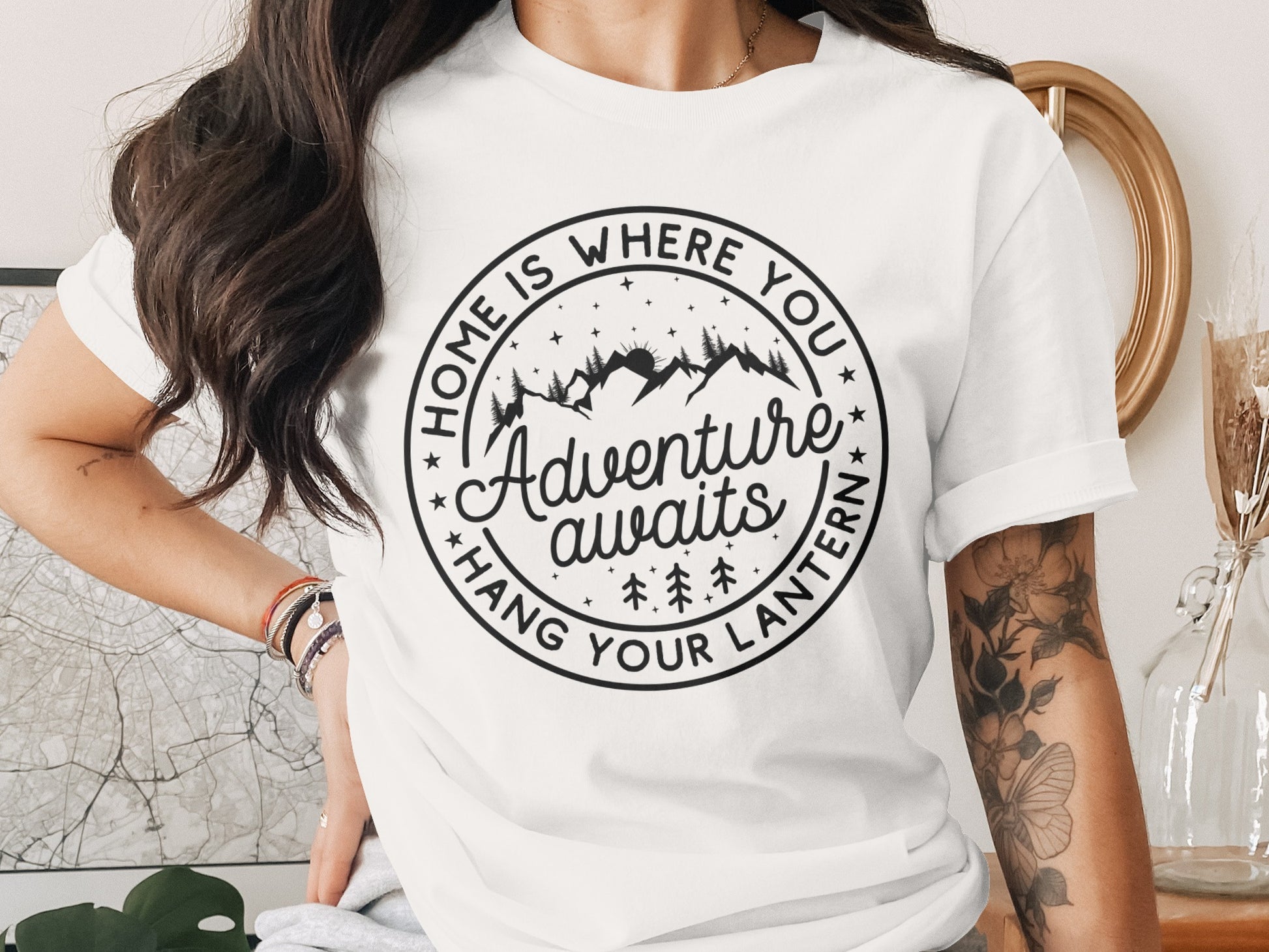 Home Is Where You Hang Your Lantern Adventure Awaits T-Shirt T-Shirt - Outdoor & Adventure Collection - Mile Marker 16 Gear by Cloud 16 Clothing Co.