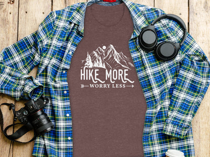 Hike More Worry Less Mountains Graphic Image T-Shirt T-Shirt - Outdoor & Adventure Collection - Mile Marker 16 Gear by Cloud 16 Clothing Co.
