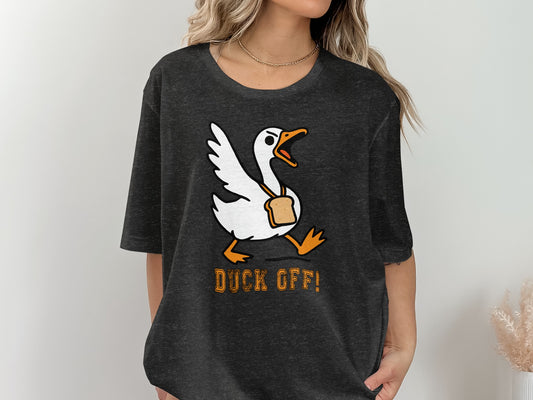 Duck Off graphic tee with funny duck print design