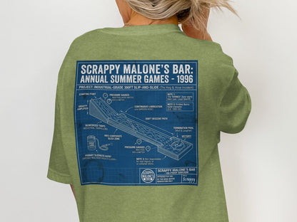 Scrappy Malone's Bar annual summer games 1996 slip-and-slide diagram.