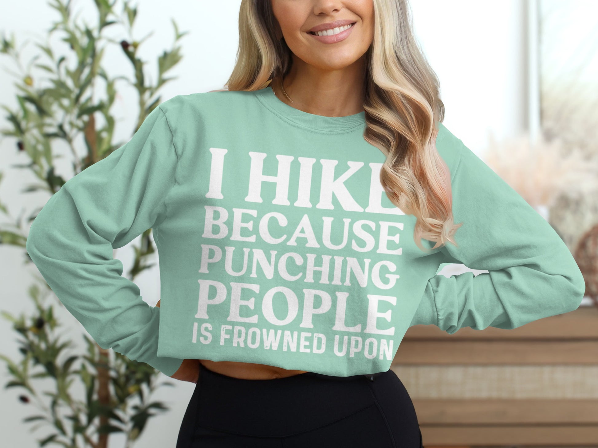 I Hike Because Punching People Is Frowned Upon Long Sleeve T-Shirt Long Sleeve Tee - Outdoor & Adventure Collection - Mile Marker 16 Gear by Cloud 16 Clothing Co.