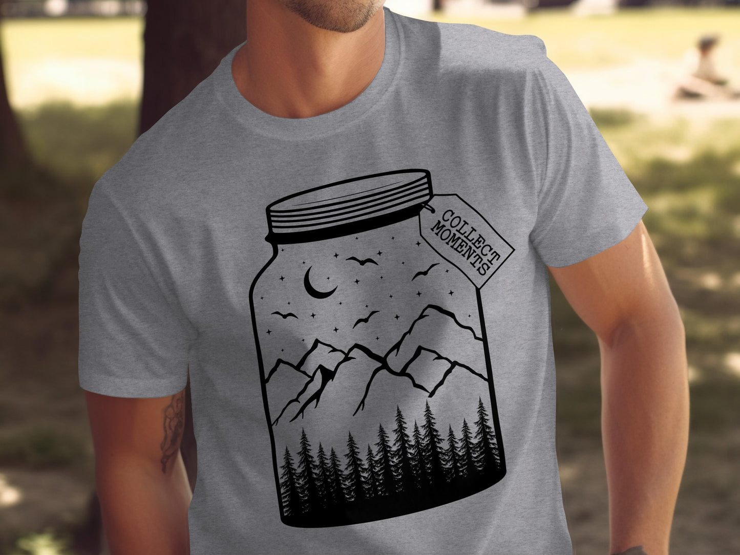 Collect Moments Jar with Mountains Scene Design T-Shirt T-Shirt - Outdoor & Adventure Collection - Mile Marker 16 Gear by Cloud 16 Clothing Co.