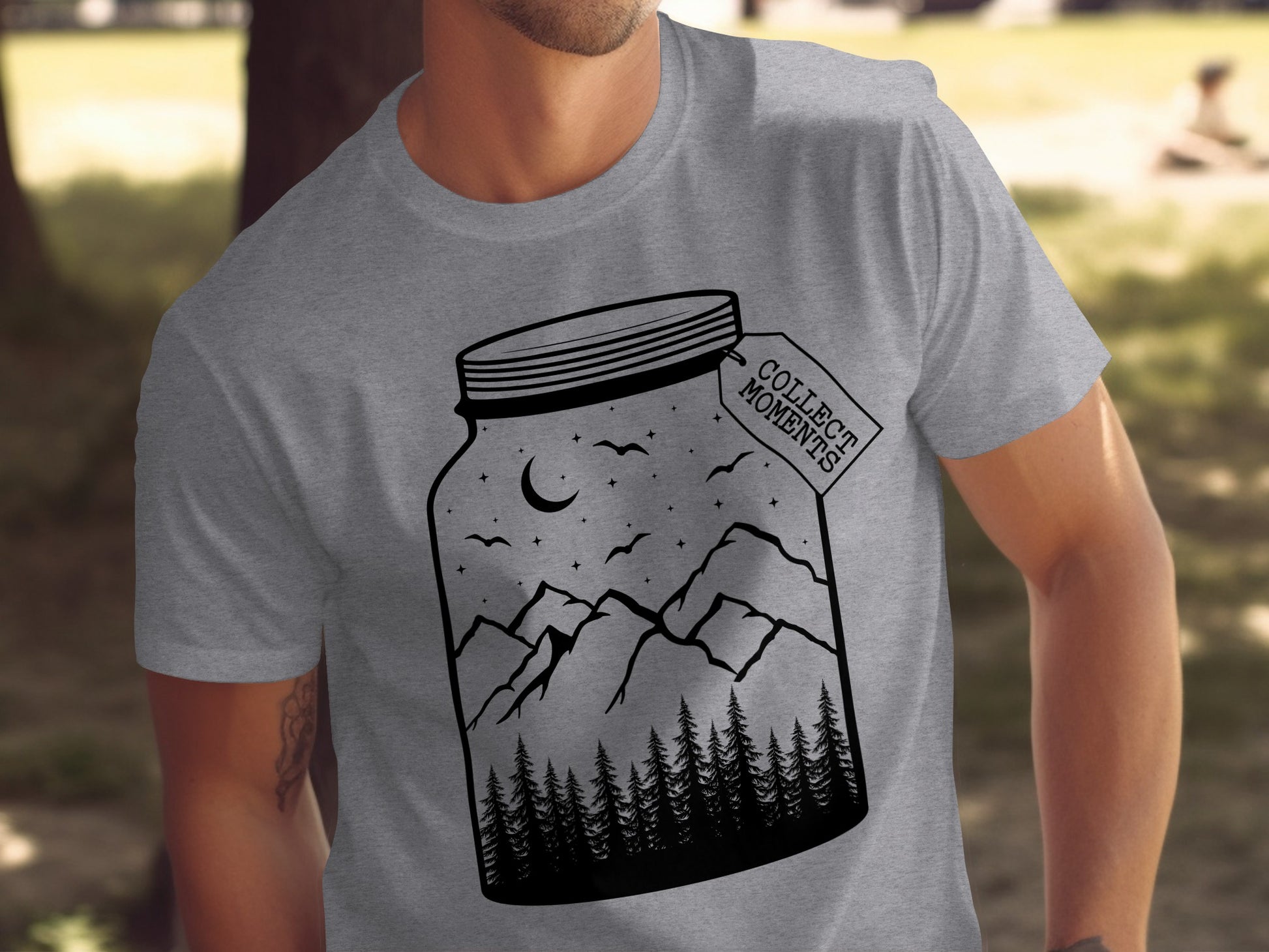 Collect Moments Jar with Mountains Scene Design T-Shirt T-Shirt - Outdoor & Adventure Collection - Mile Marker 16 Gear by Cloud 16 Clothing Co.