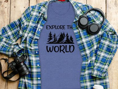 Explore The World Mountain Silhouette Hiking Adventure T-Shirt T-Shirt - Outdoor & Adventure Collection - Mile Marker 16 Gear by Cloud 16 Clothing Co.