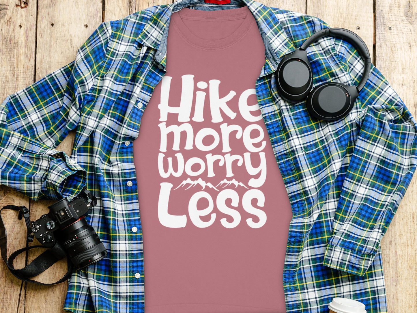 Hike More Worry Less With Mountain Graphic Long Sleeve T-Shirt Long Sleeve Tee - Outdoor & Adventure Collection - Mile Marker 16 Gear by Cloud 16 Clothing Co.