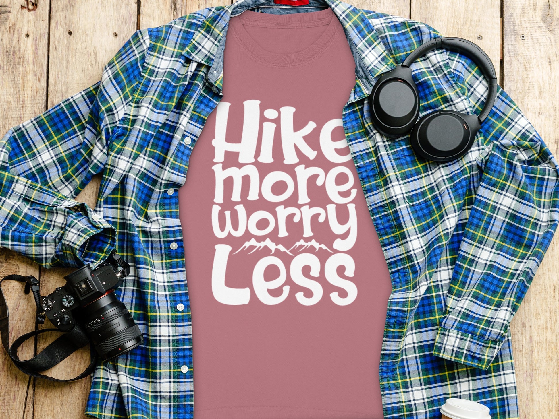 Hike More Worry Less With Mountain Graphic Long Sleeve T-Shirt Long Sleeve Tee - Outdoor & Adventure Collection - Mile Marker 16 Gear by Cloud 16 Clothing Co.