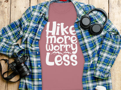 Hike More Worry Less With Mountain Graphic Long Sleeve T-Shirt Long Sleeve Tee - Outdoor & Adventure Collection - Mile Marker 16 Gear by Cloud 16 Clothing Co.