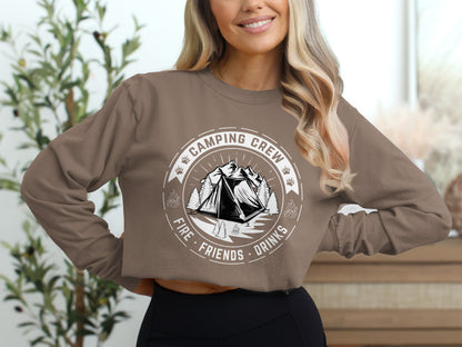 Camping Crew Fire Friends Drinks Graphic Sweatshirt