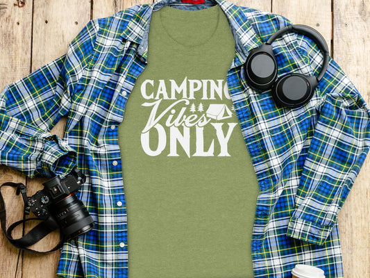 Camping Vibes Only With Tent Graphic Camping T-Shirt T-Shirt - Outdoor & Adventure Collection - Mile Marker 16 Gear by Cloud 16 Clothing Co.