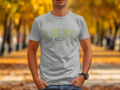 Lucky Vibes Graphic Grey Tee Great for Casual Outfits