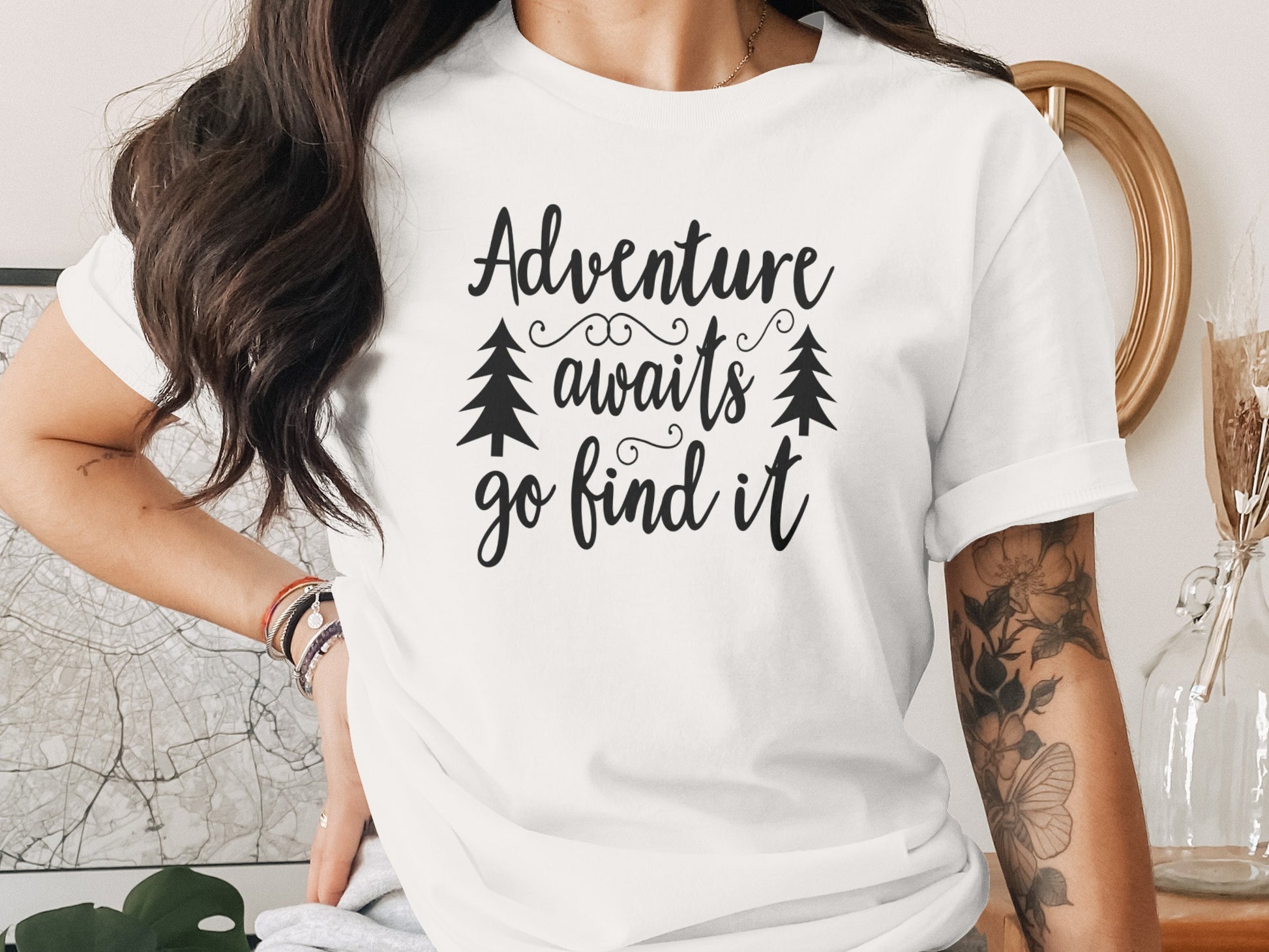 Adventure Awaits Go Find It Design With Trees T-Shirt T-Shirt - Outdoor & Adventure Collection - Mile Marker 16 Gear by Cloud 16 Clothing Co.