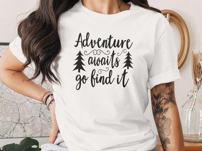 Adventure Awaits Go Find It Design With Trees T-Shirt T-Shirt - Outdoor & Adventure Collection - Mile Marker 16 Gear by Cloud 16 Clothing Co.