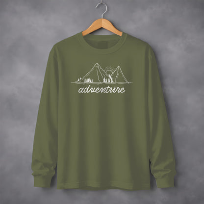 Adventure Awaits Mountains and Sunshine Graphic Long Sleeve T-Shirt Long Sleeve Tee - Outdoor & Adventure Collection - Mile Marker 16 Gear by Cloud 16 Clothing Co.
