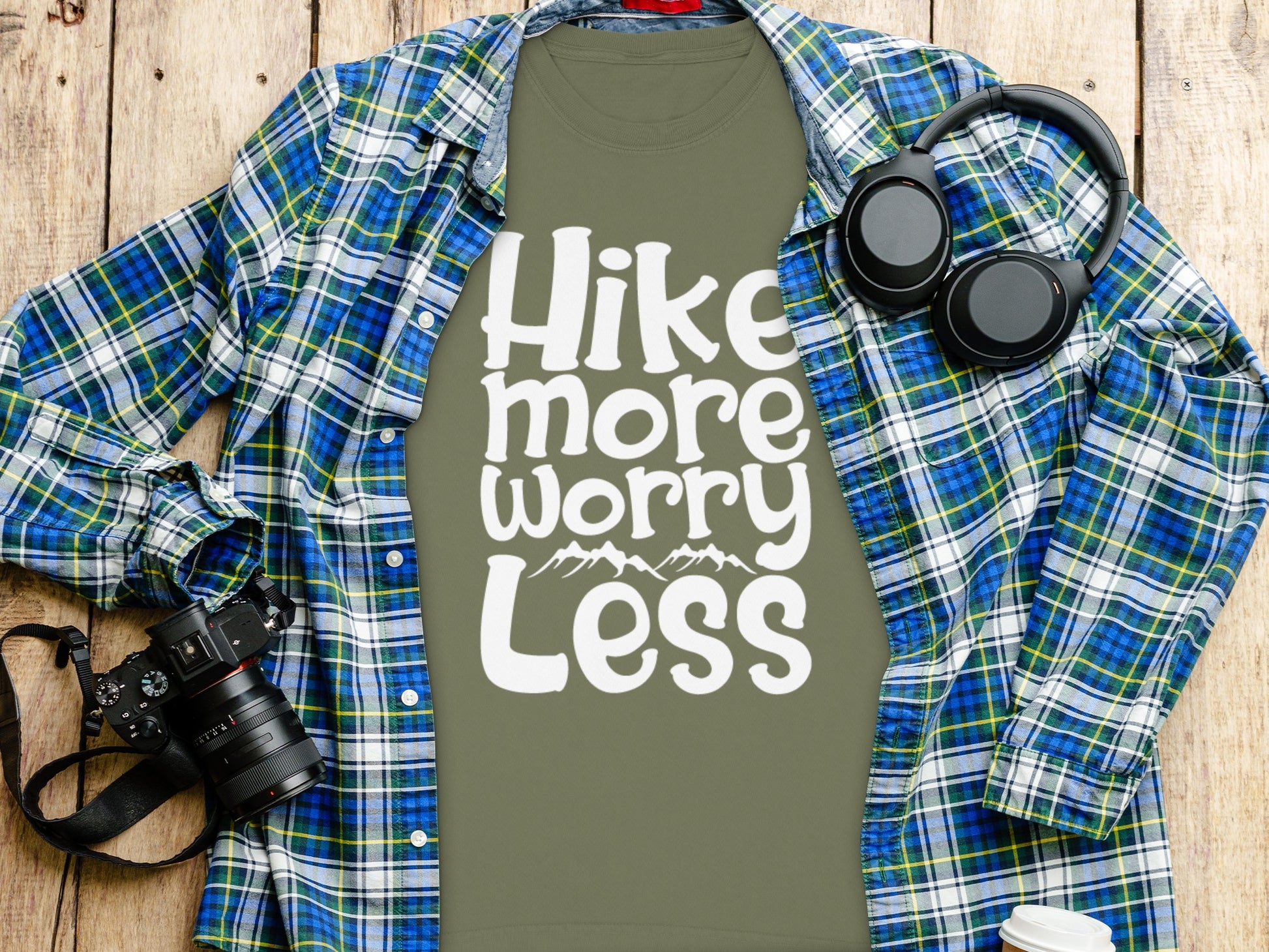 Hike More Worry Less With Mountain Graphic Long Sleeve T-Shirt Long Sleeve Tee - Outdoor & Adventure Collection - Mile Marker 16 Gear by Cloud 16 Clothing Co.