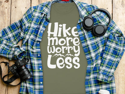 Hike More Worry Less With Mountain Graphic Long Sleeve T-Shirt Long Sleeve Tee - Outdoor & Adventure Collection - Mile Marker 16 Gear by Cloud 16 Clothing Co.