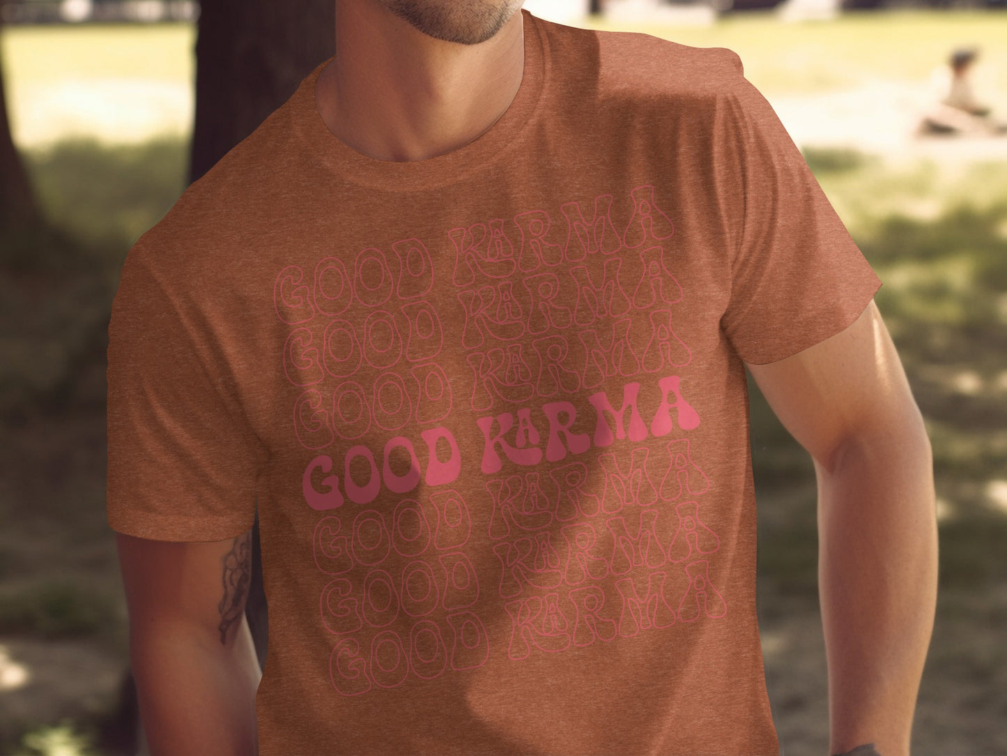 Good Karma Repeated Text Graphic T-shirt