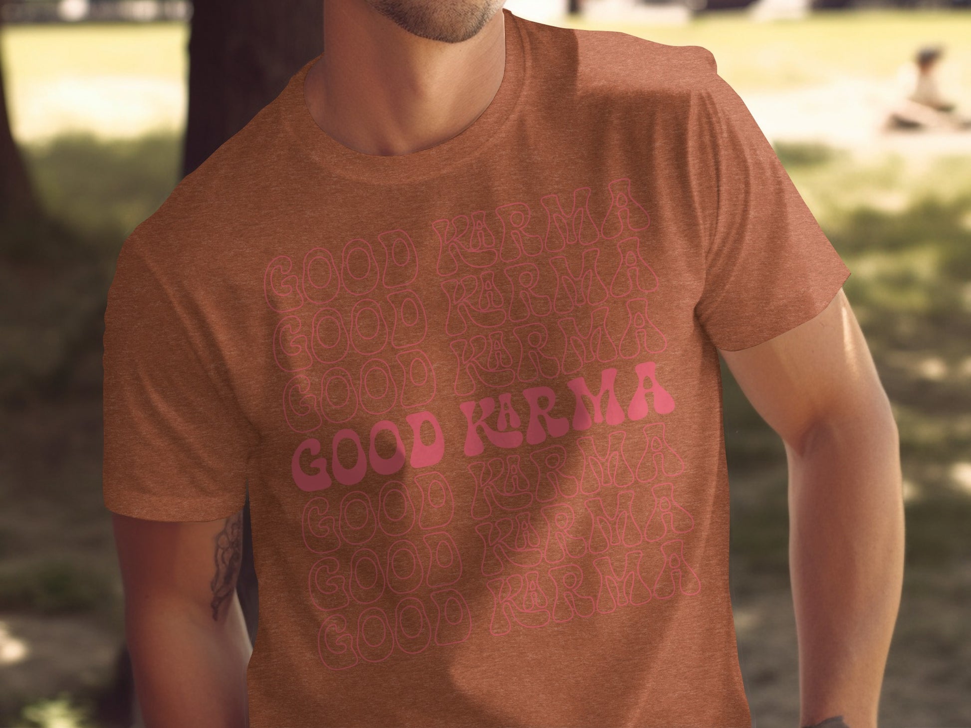 Good Karma Repeated Text Graphic T-shirt