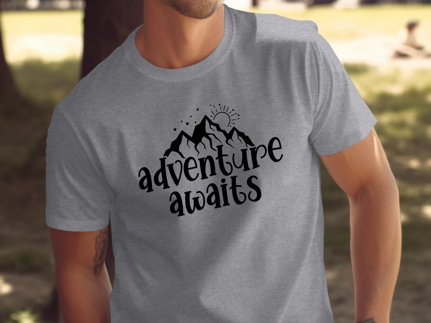 Adventure Awaits With Mountain and Stars Graphic T-Shirt T-Shirt - Outdoor & Adventure Collection - Mile Marker 16 Gear by Cloud 16 Clothing Co.