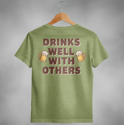 Drinks Well With Others Funny Party Social Graphic T-Shirt T-shirt - Scrappy Malone's Bar 100-Proof Humor - Cloud 16 Clothing Co.