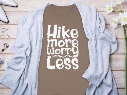 Hike More Worry Less With Mountain Graphic Long Sleeve T-Shirt Long Sleeve Tee - Outdoor & Adventure Collection - Mile Marker 16 Gear by Cloud 16 Clothing Co.