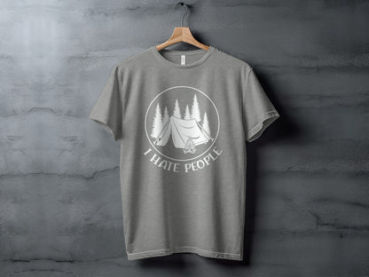 I Hate People Camping Tent Trees Graphic Illustration T-Shirt T-Shirt - Outdoor & Adventure Collection - Mile Marker 16 Gear by Cloud 16 Clothing Co.