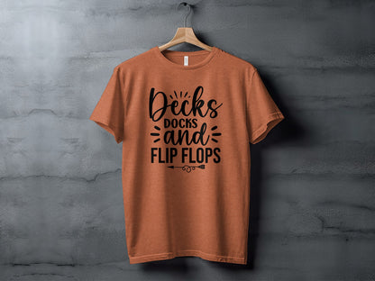 Decks Docks And Flip Flops Arrow Summer Funny T-Shirt T-Shirt - Outdoor & Adventure Collection - Mile Marker 16 Gear by Cloud 16 Clothing Co.