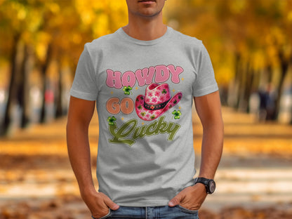Howdy Go Lucky Cowboy Hat Clover Graphic Tee
