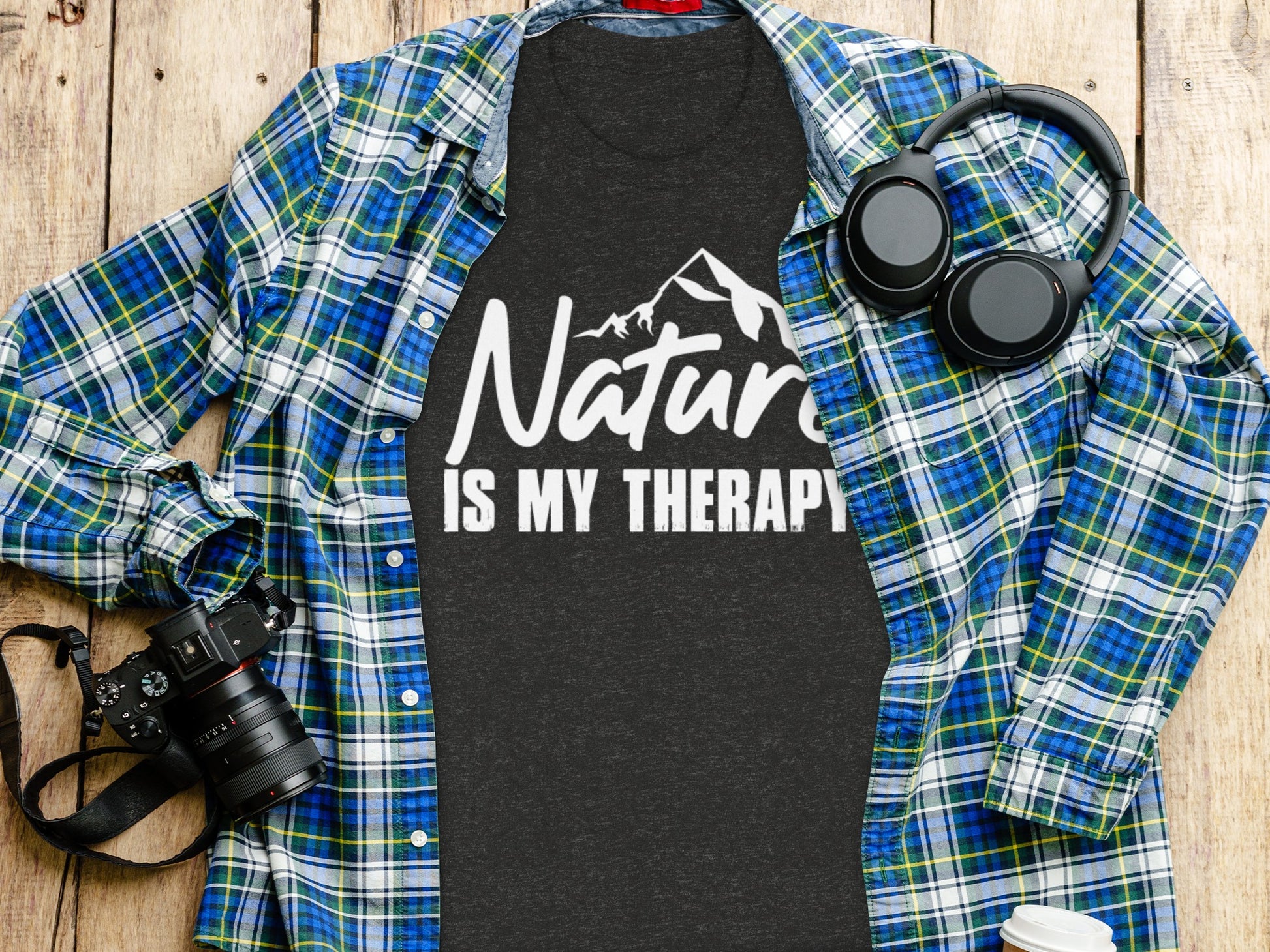 Nature is my Therapy White Text with Mountain T-Shirt T-Shirt - Outdoor & Adventure Collection - Mile Marker 16 Gear by Cloud 16 Clothing Co.