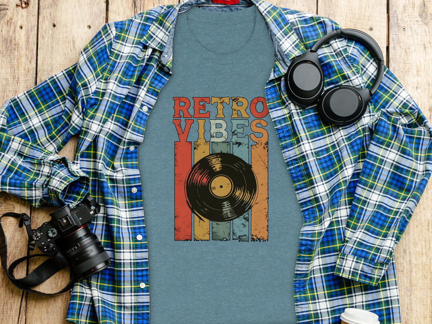 Retro Vibes Graphic T-Shirt with Vinyl Record Design