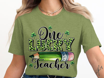 One Lucky Teacher Clover Pencil Design Shirt