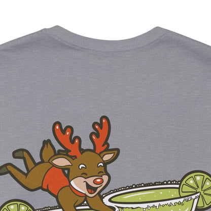Scrappy Malone's Bar Christmas Tee — "Let's Get Lit" Santa & Rudolf Hanging from Martini Glass
