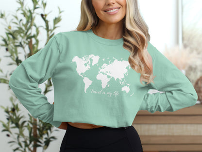 Travel is My Life World Map Long Sleeve Shirt