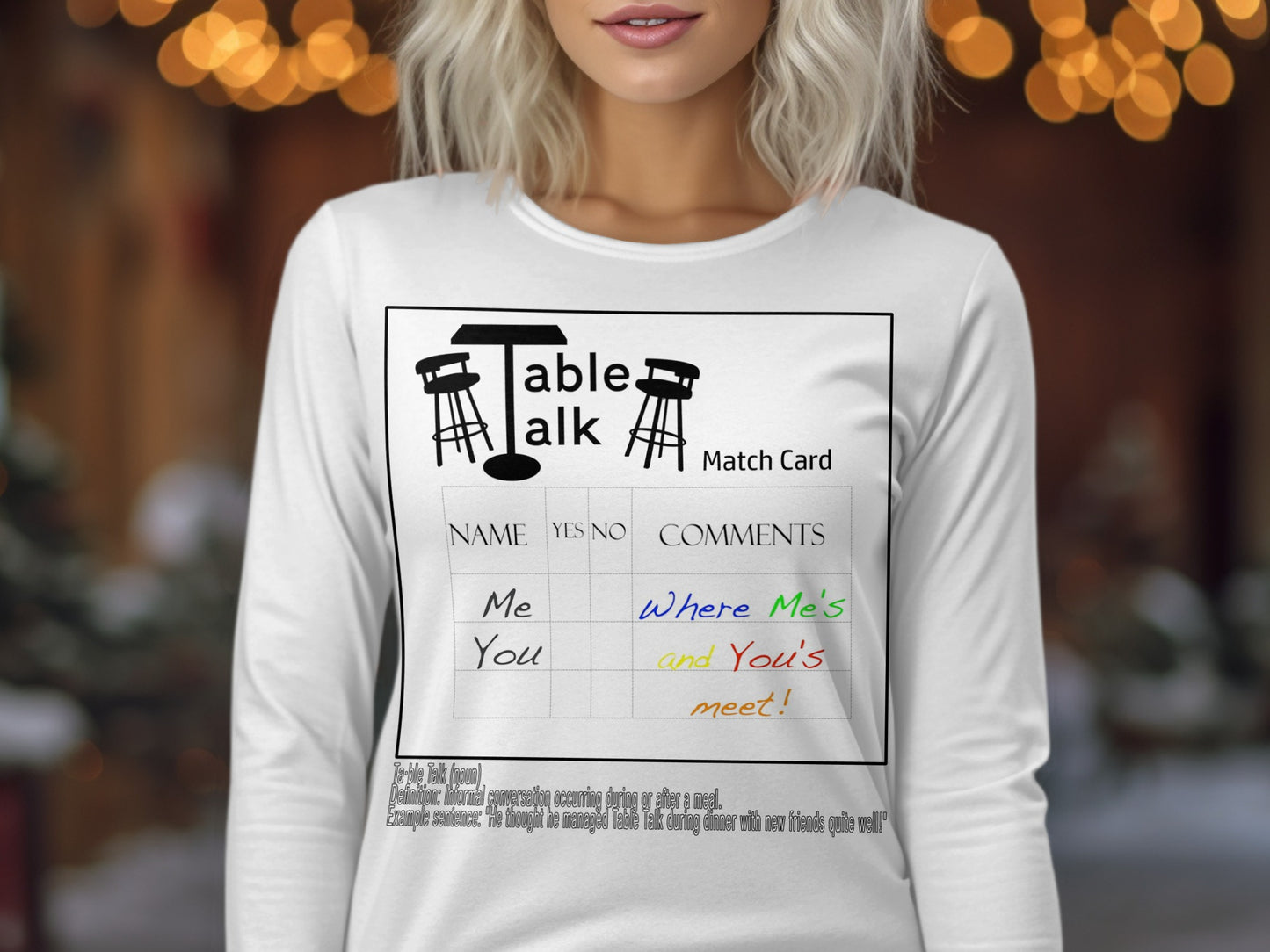 Table Talk Match Card Long Sleeve Top Casual Wear