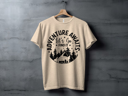 Adventure Awaits Let's Go Find It Silhouette Camper T-Shirt T-Shirt - Outdoor & Adventure Collection - Mile Marker 16 Gear by Cloud 16 Clothing Co.