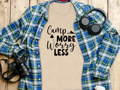 Camp More Worry Less Outdoor Adventure Graphic T-Shirt T-Shirt - Outdoor & Adventure Collection - Mile Marker 16 Gear by Cloud 16 Clothing Co.