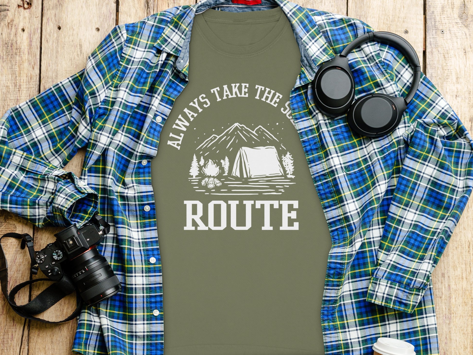 Always Take The Scenic Route Camping Adventure Long Sleeve T-Shirt Long Sleeve Tee - Outdoor & Adventure Collection - Mile Marker 16 Gear by Cloud 16 Clothing Co.