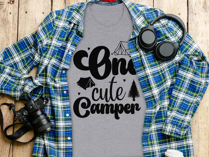 One Cute Camper Tent and Pine Tree Camping Design T-Shirt T-Shirt - Outdoor & Adventure Collection - Mile Marker 16 Gear by Cloud 16 Clothing Co.