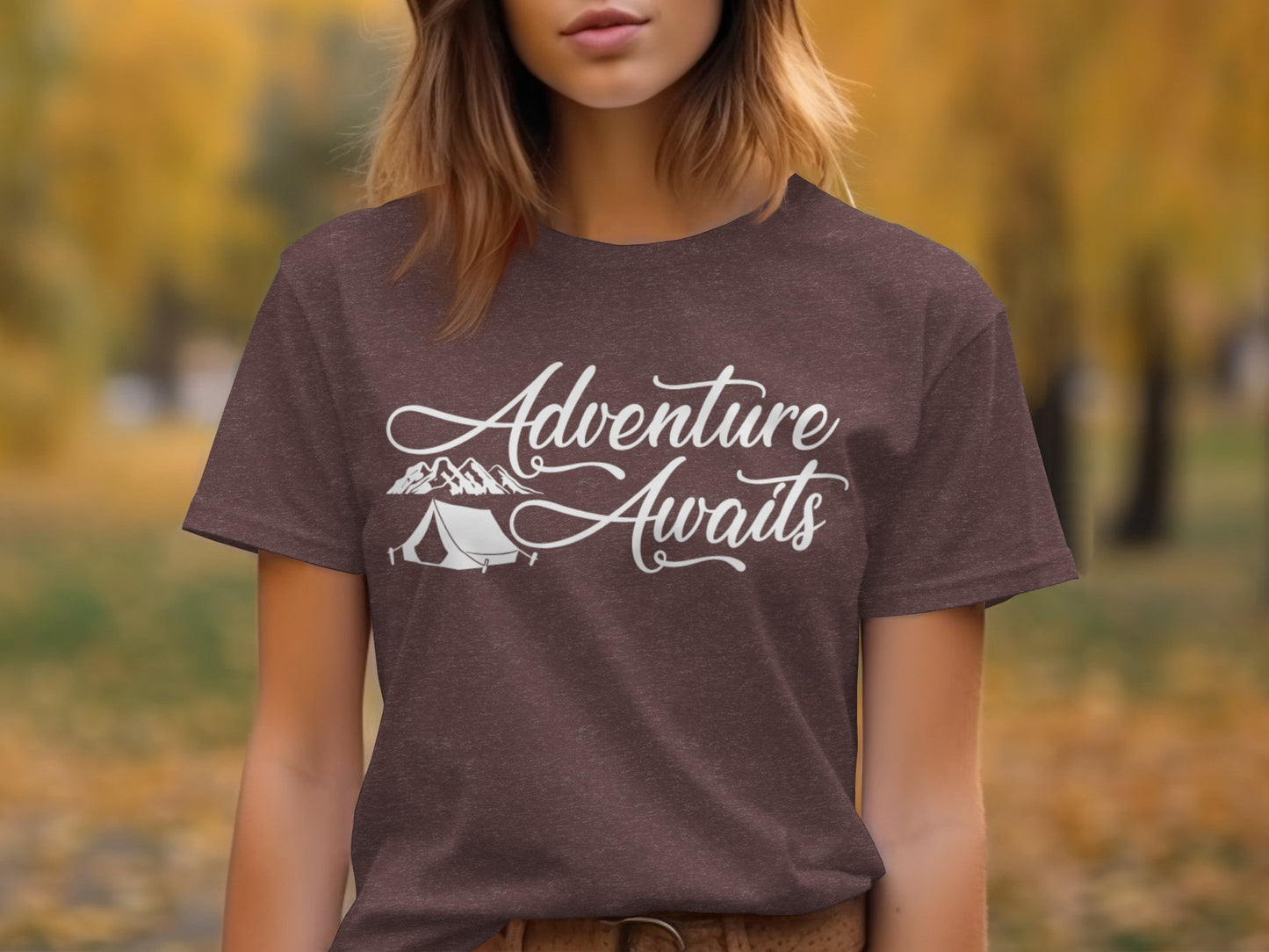 Adventure Awaits Tent Mountains Graphic Design T-Shirt T-Shirt - Outdoor & Adventure Collection - Mile Marker 16 Gear by Cloud 16 Clothing Co.