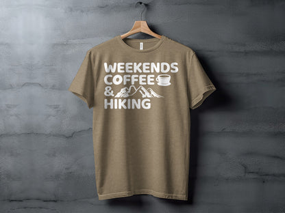 Weekends Coffee And Hiking Graphic Design Funny T-Shirt T-Shirt - Outdoor & Adventure Collection - Mile Marker 16 Gear by Cloud 16 Clothing Co.