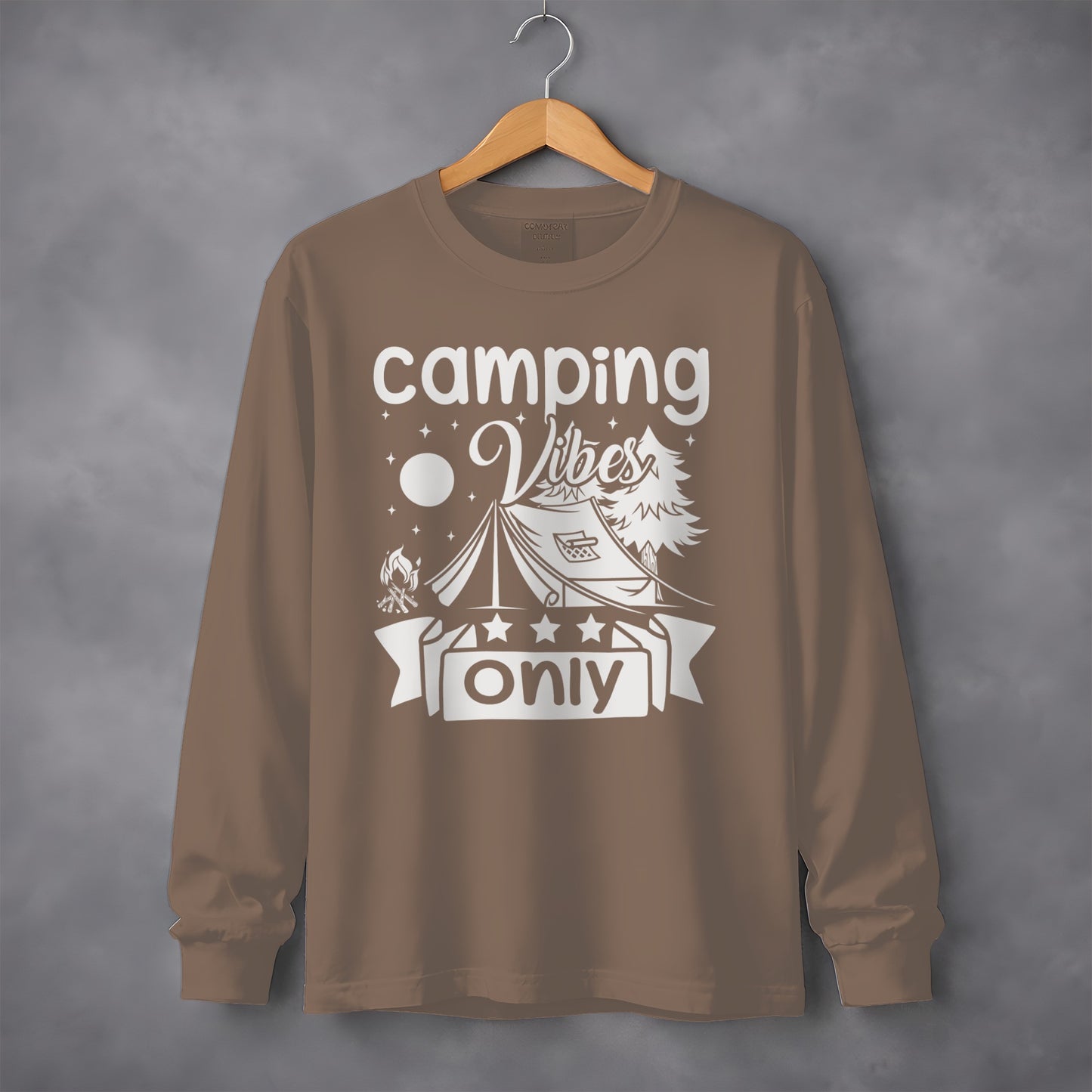 Camping Vibes Stars Only With Tent Graphic Long Sleeve T-Shirt Long Sleeve Tee - Outdoor & Adventure Collection - Mile Marker 16 Gear by Cloud 16 Clothing Co.