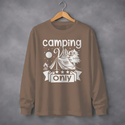 Camping Vibes Stars Only With Tent Graphic Long Sleeve T-Shirt Long Sleeve Tee - Outdoor & Adventure Collection - Mile Marker 16 Gear by Cloud 16 Clothing Co.