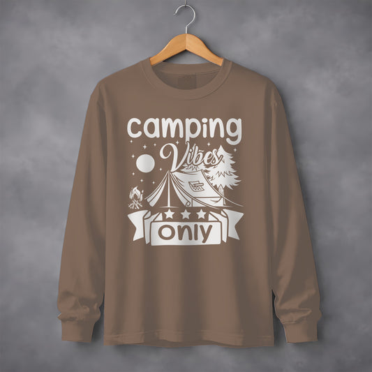 Camping Vibes Stars Only With Tent Graphic Long Sleeve T-Shirt Long Sleeve Tee - Outdoor & Adventure Collection - Mile Marker 16 Gear by Cloud 16 Clothing Co.