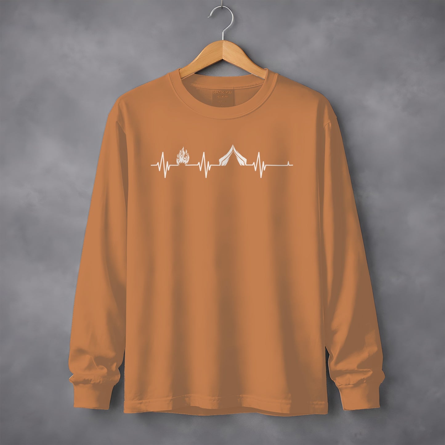 Camping Fire Tent Heartbeat Outdoor Adventure Long Sleeve T-Shirt Long Sleeve Tee - Outdoor & Adventure Collection - Mile Marker 16 Gear by Cloud 16 Clothing Co.