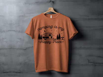 Camping Is My Happy Place Adventure Graphic T-Shirt T-Shirt - Outdoor & Adventure Collection - Mile Marker 16 Gear by Cloud 16 Clothing Co.